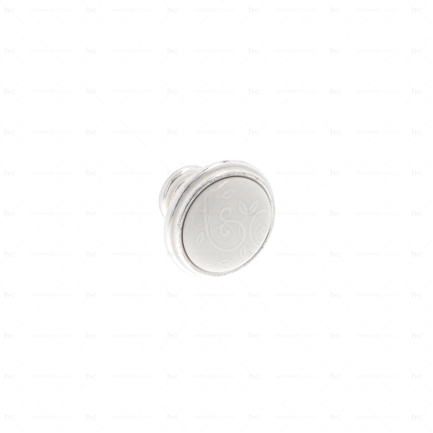 Boutons pour meubles en zamac et Porcelaine Diamètre 35 Venise argenté Lot de 25