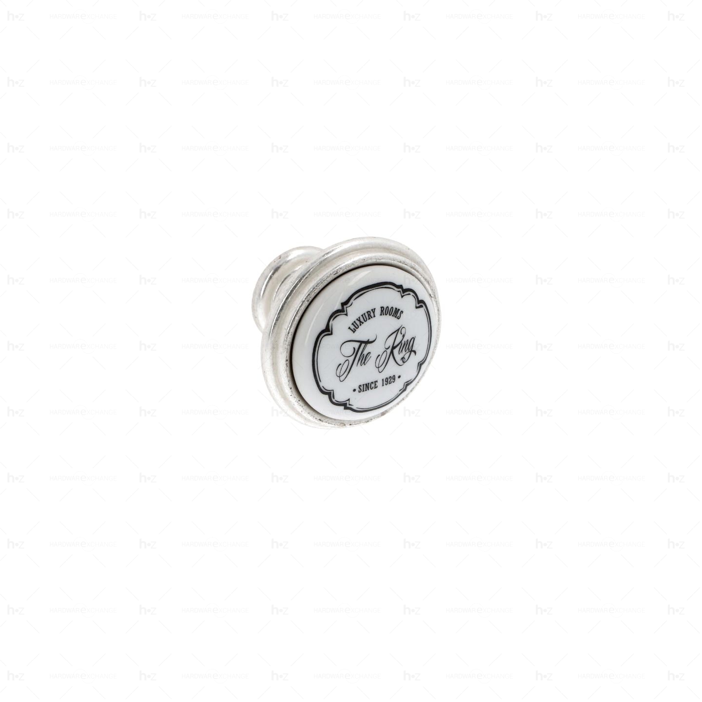 Boutons pour meubles en zamac et Porcelaine Diamètre 35 Venise argenté Lot de 25