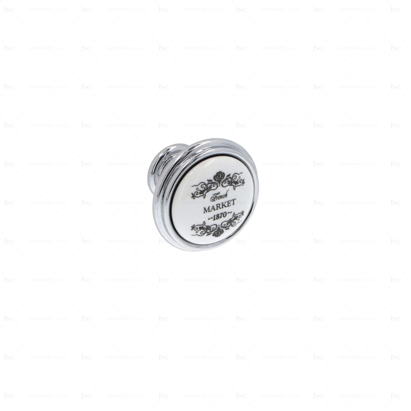 Boutons pour meubles en zamac et Porcelaine Diamètre 35 chrome poli Lot de 25
