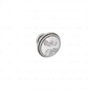 Boutons pour meubles en zamac et  Porcelaine  Diamètre 35  Vieil argent brillant Lot de 25