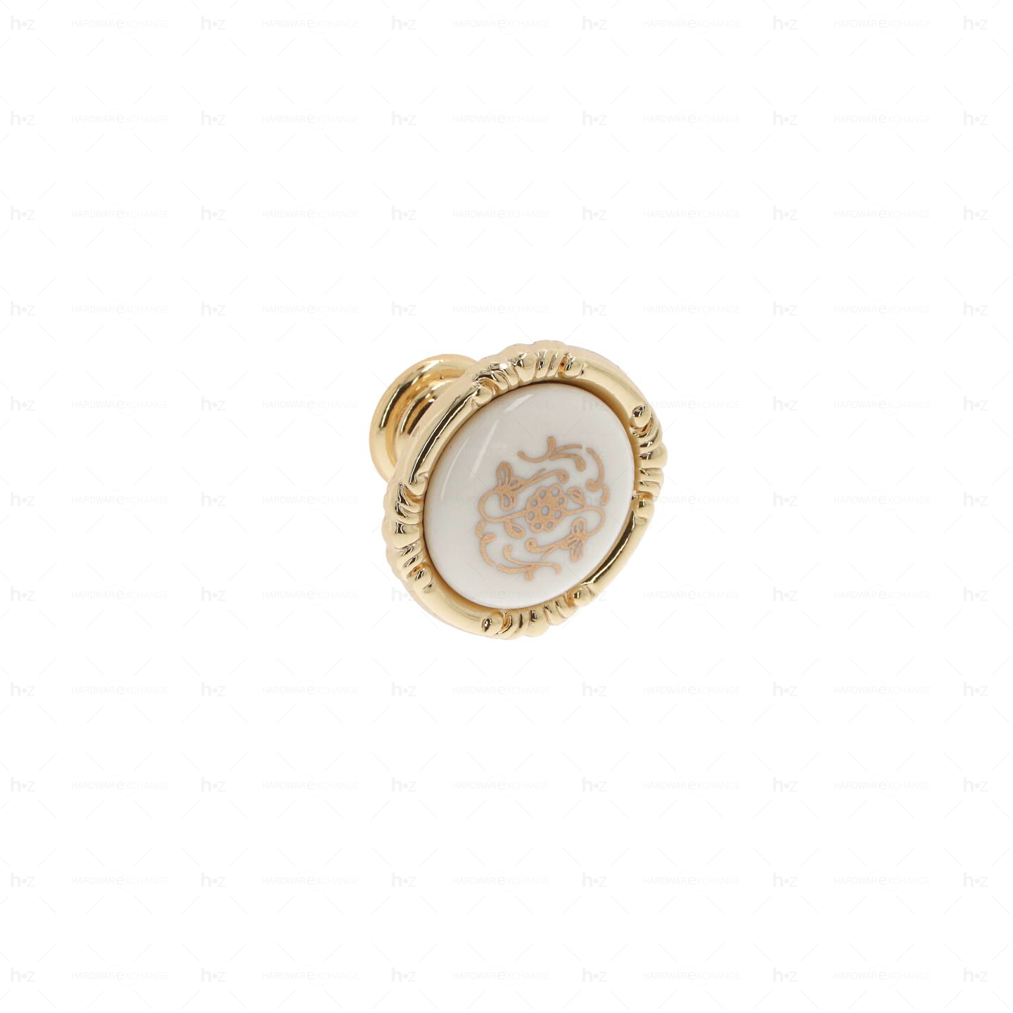 Boutons pour meubles en zamac et Porcelaine Diamètre 38 plaqué or Lot de 25