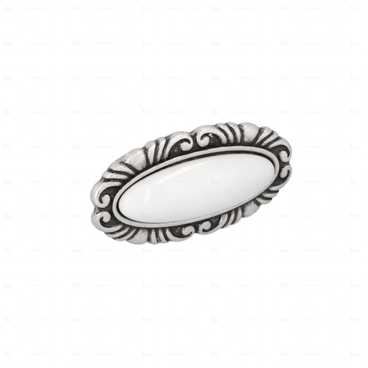 Boutons pour meubles en zamac et Porcelaine Entraxe 32 Vieil argent brillant Lot de 25