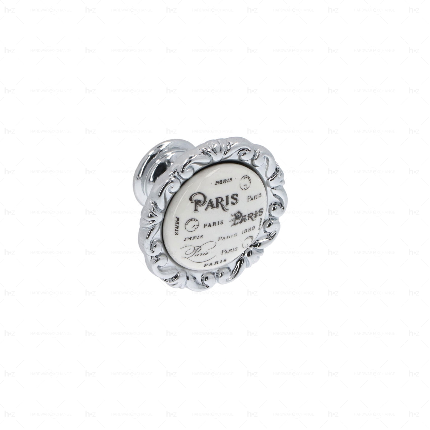 Boutons pour meubles en zamac et Porcelaine Diamètre 39 chrome poli Lot de 25