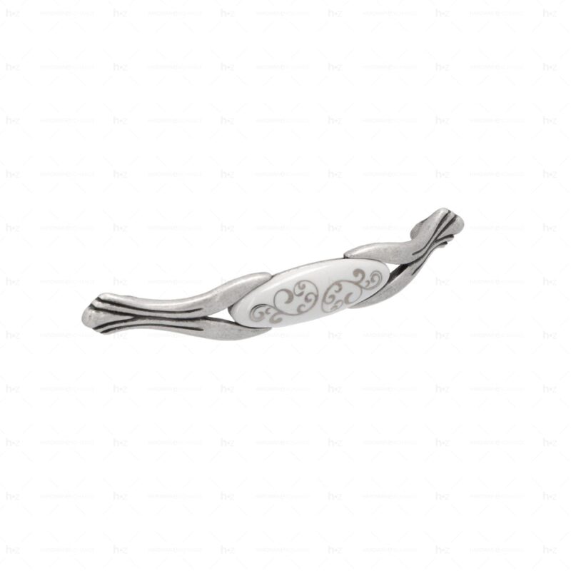 Poignée pour meubles en zamac et  Porcelaine  Entraxe 128  Vieil argent brillant Lot de 25