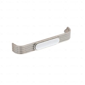Poignée pour meubles en zamac et  Porcelaine  Entraxe 128  Vernis nickel satiné Lot de 25