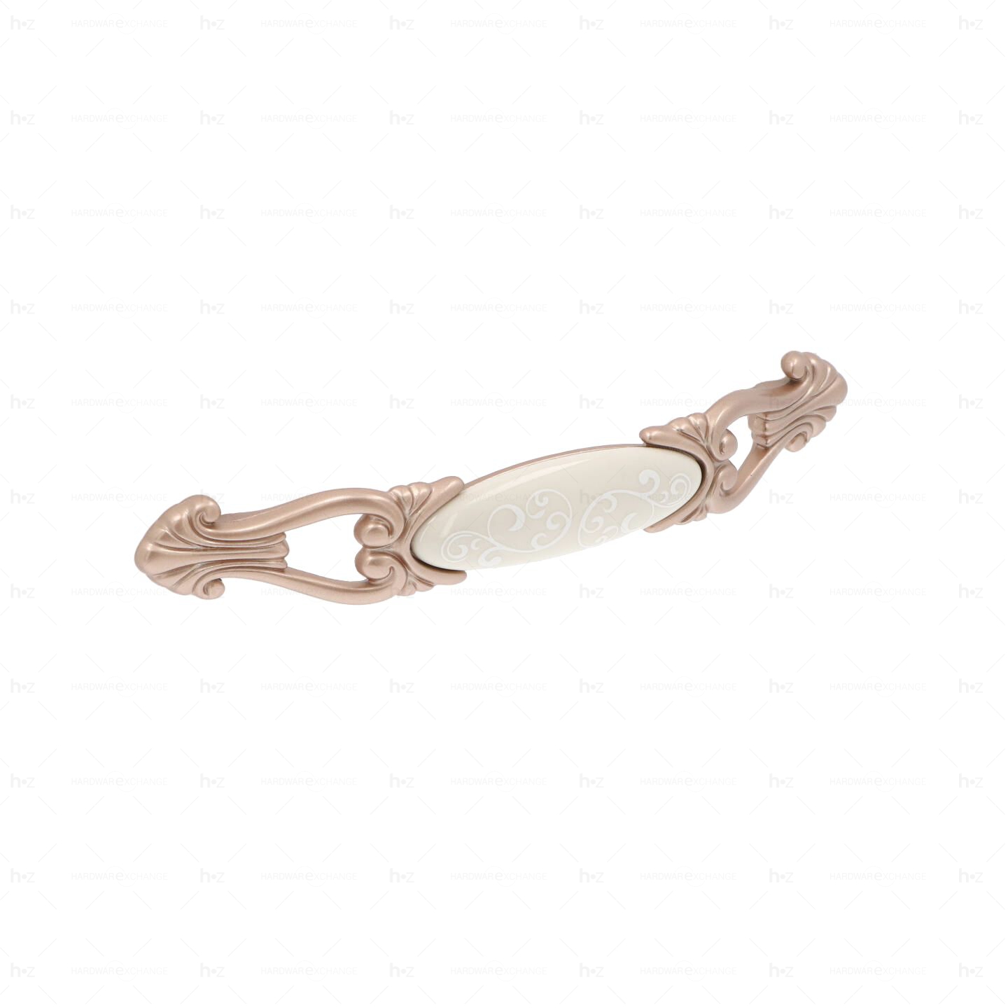 Poignée pour meubles en zamac et Porcelaine Entraxe 128 Or mat rose Lot de 25