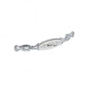 Poignée pour meubles en zamac et  Porcelaine  Entraxe 128  chrome poli Lot de 25