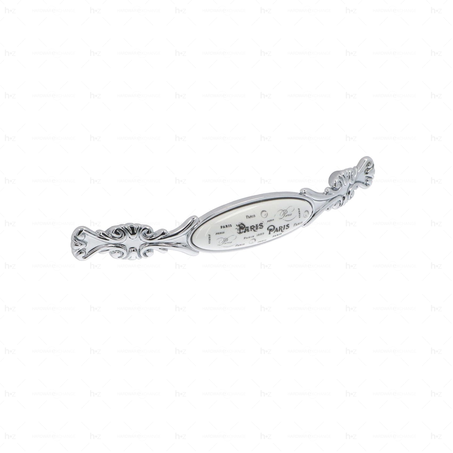 Poignée pour meubles en zamac et Porcelaine Entraxe 128 chrome poli Lot de 25