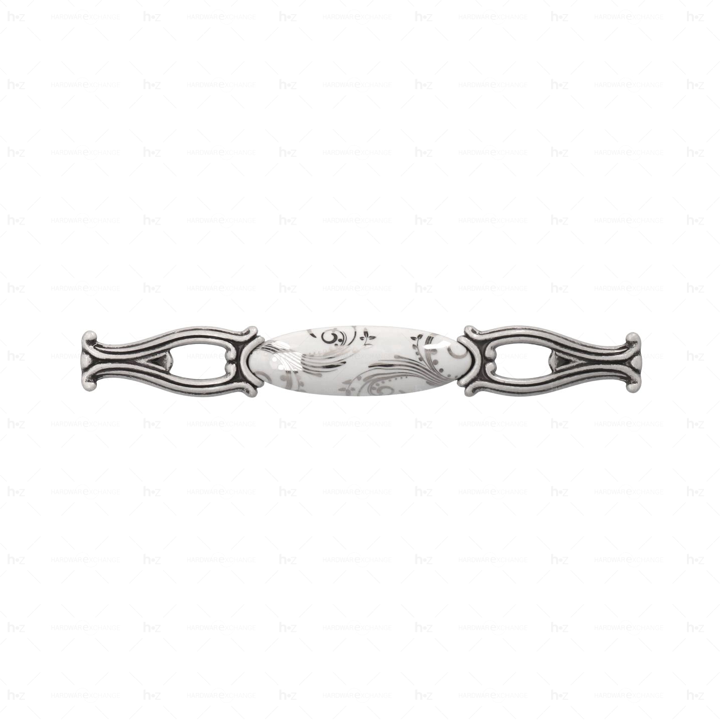Poignée pour meubles en zamac et Porcelaine Entraxe 128 Vieil argent brillant Lot de 25 – Image 3