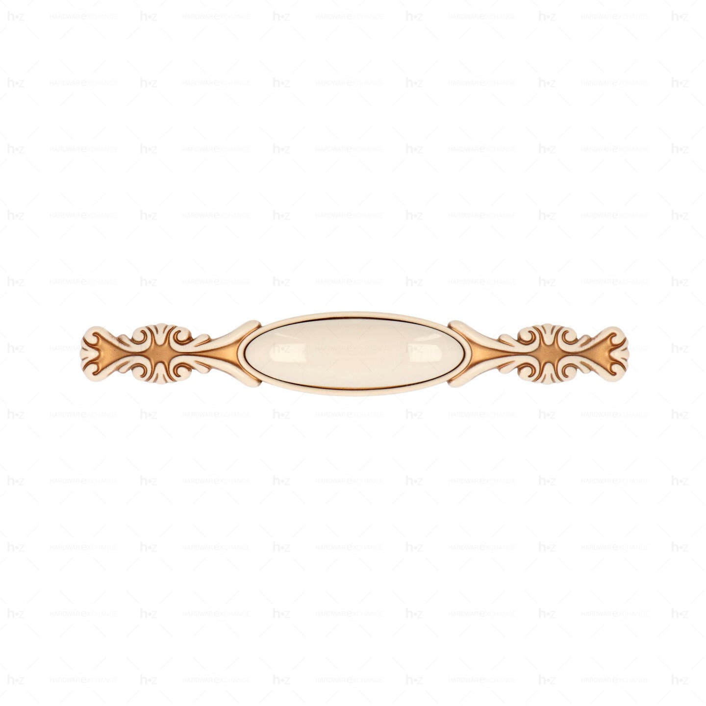 Poignée pour meubles en zamac et Porcelaine Entraxe 128 Patine royale en or ivoire Lot de 25 – Image 3