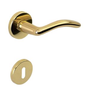 Poignée de porte intérieure (couple) en laiton finition HR laiton poli – Jaune / doré