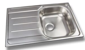 Évier de cuisine, 1 bac plus 1 égouttoir, inox satiné. – Gris / argent, Acier inoxydable