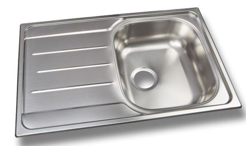 Évier de cuisine, 1 bac plus 1 égouttoir, inox satiné. - Gris / argent, Acier inoxydable