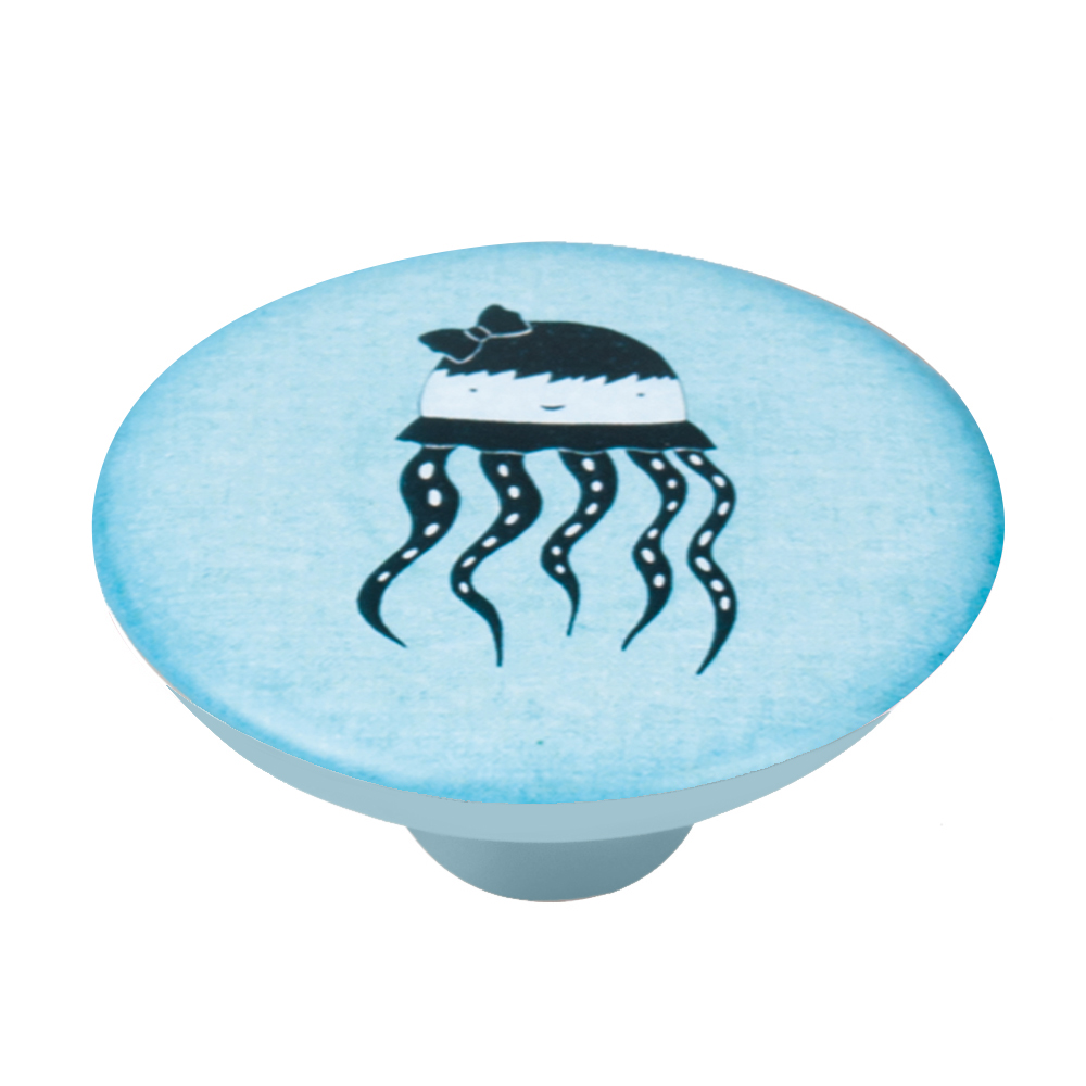 Bouton de meuble abs diamètre 50 mm sérigrafié poulpe lot de 36 piéces - Bleu