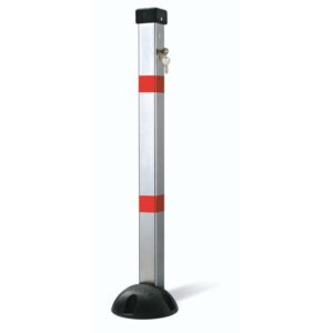 Barrière de parking *premium*  1 pied, en forme de poteau, fermeture par cylindre européen, livrée avec fixations vis et chevilles – Gris / argent, Acier