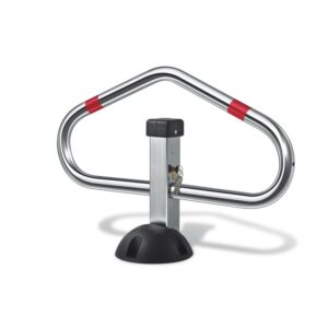 Barrière de parking *premium*  1 pied, fermeture par cylindre européen, livrée avec fixations vis et chevilles, en forme de cœur inversé. – Gris / argent, Acier
