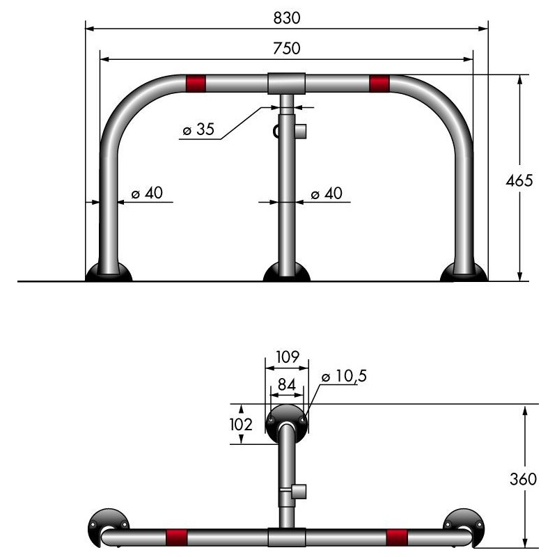 barrière de parking *premium* Rabattable, 3 pieds a cadenas - Gris / argent, Acier – Image 4