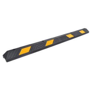Butée de parking L1830xl150xh100 mm en caoutchouc vulcanisé noir avec bandes réfléchissantes jaune