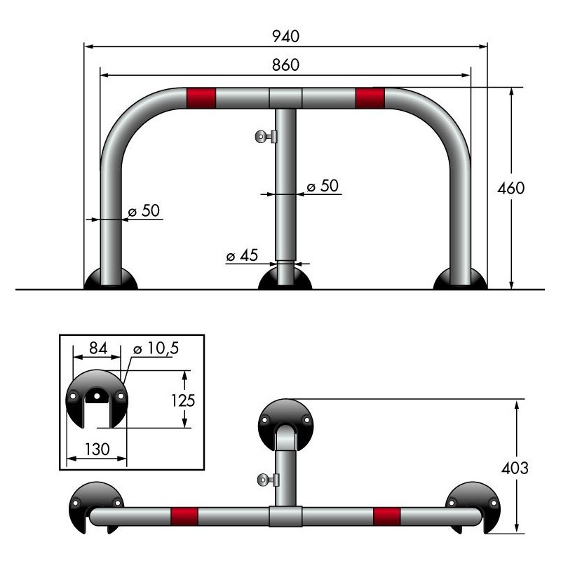 Barrière de parking *premium*, a clef, rabattable 3 pieds - Gris / argent, Acier – Image 4