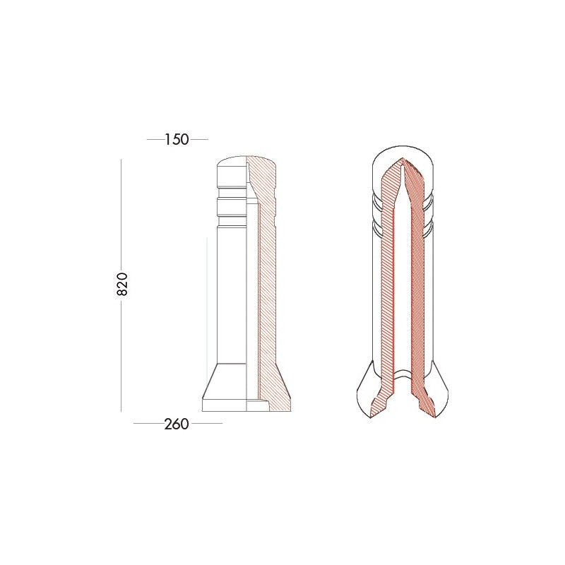 Poteau fixe hauteur 820 mm, protection caoutchouc. - Noir – Image 3