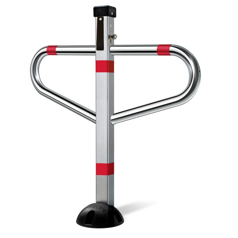Barrière de parking *premium*en T, rabattable a clef, 1 pied, fixation étrier a sceller - Gris / argent, Acier