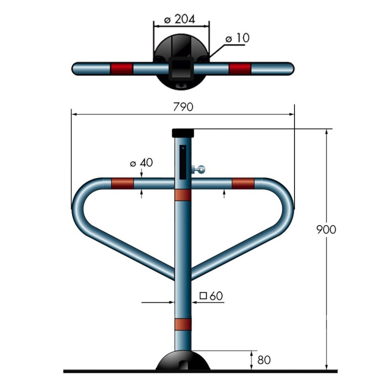 Barrière de parking *premium*en T, rabattable a clef, 1 pied, fixation étrier a sceller - Gris / argent, Acier - Imagen 4