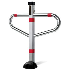 Barrière de parking *premium*en T, a clef, rabattable 1 pied – Gris / argent, Acier