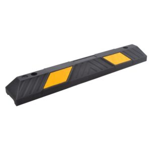 Butée de parking L900xl150xh100 mm en caoutchouc vulcanisé noir avec bandes réfléchissantes.
