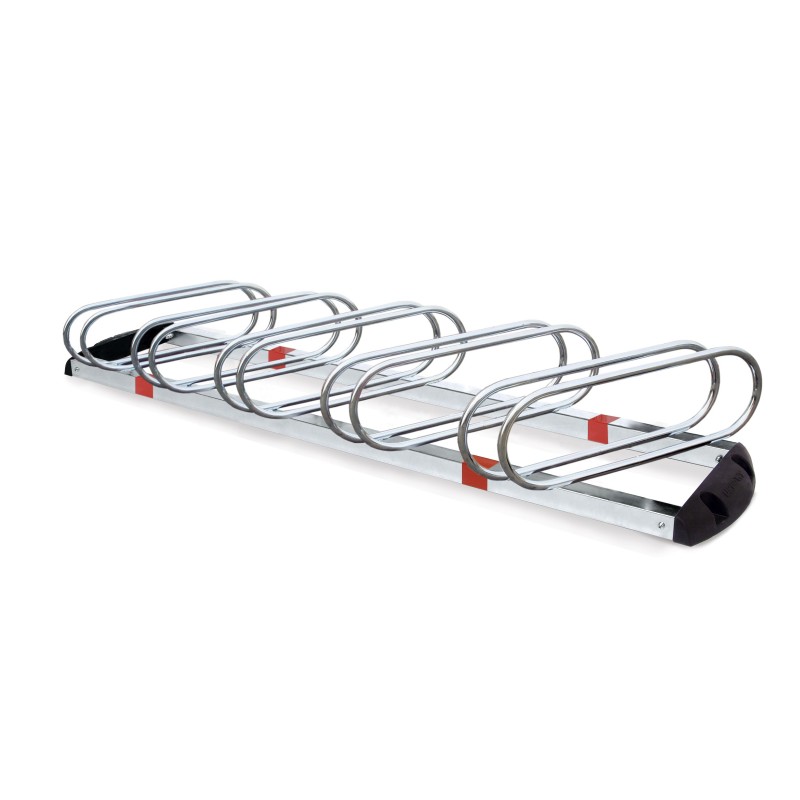 Râtelier porte vélo *premium* 5 places inclinées a 60° livré avec fixations vis et chevilles - Gris / argent, Acier