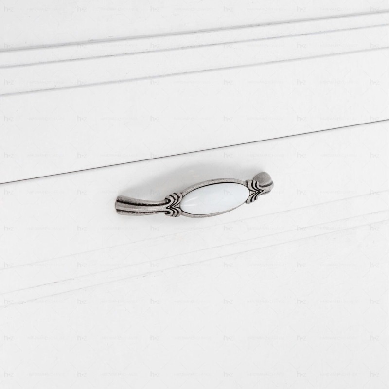 Poignée pour meubles en zamac et Porcelaine Entraxe 128mm Vieil argent brillant - Gris / argent, Zamak - Imagen 5