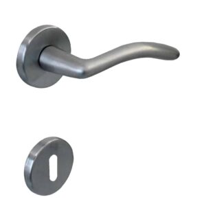 Poignée de porte intérieure (couple) en laiton finition chrome mat satiné – Gris / argent