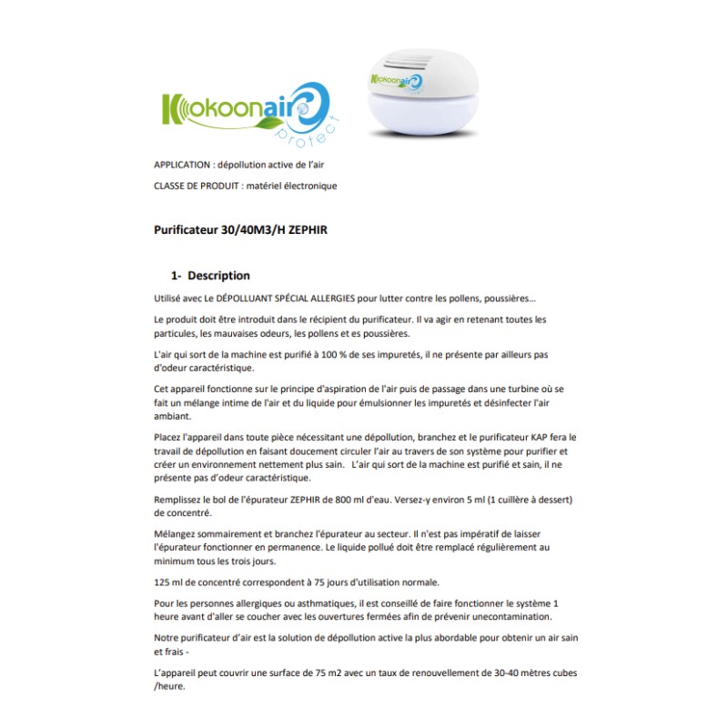 Purificateur d'air et anti Covid BRISE à large spectre ( Anti pollen) et Purificateur d’air pour surfaces moyennes (75 M2) - Blanc - Image 2