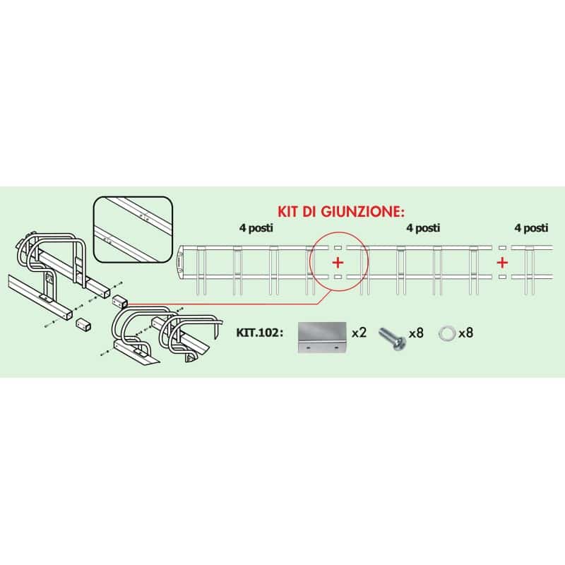 Kit jonction avec supports de fixation, pour assembler ensemble, les portes vélos compatibles. - Gris / argent, Acier - immagine 3