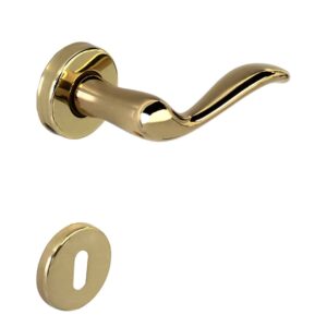 Poignée de porte intérieure (couple) en laiton finition HR brillant – Jaune / doré