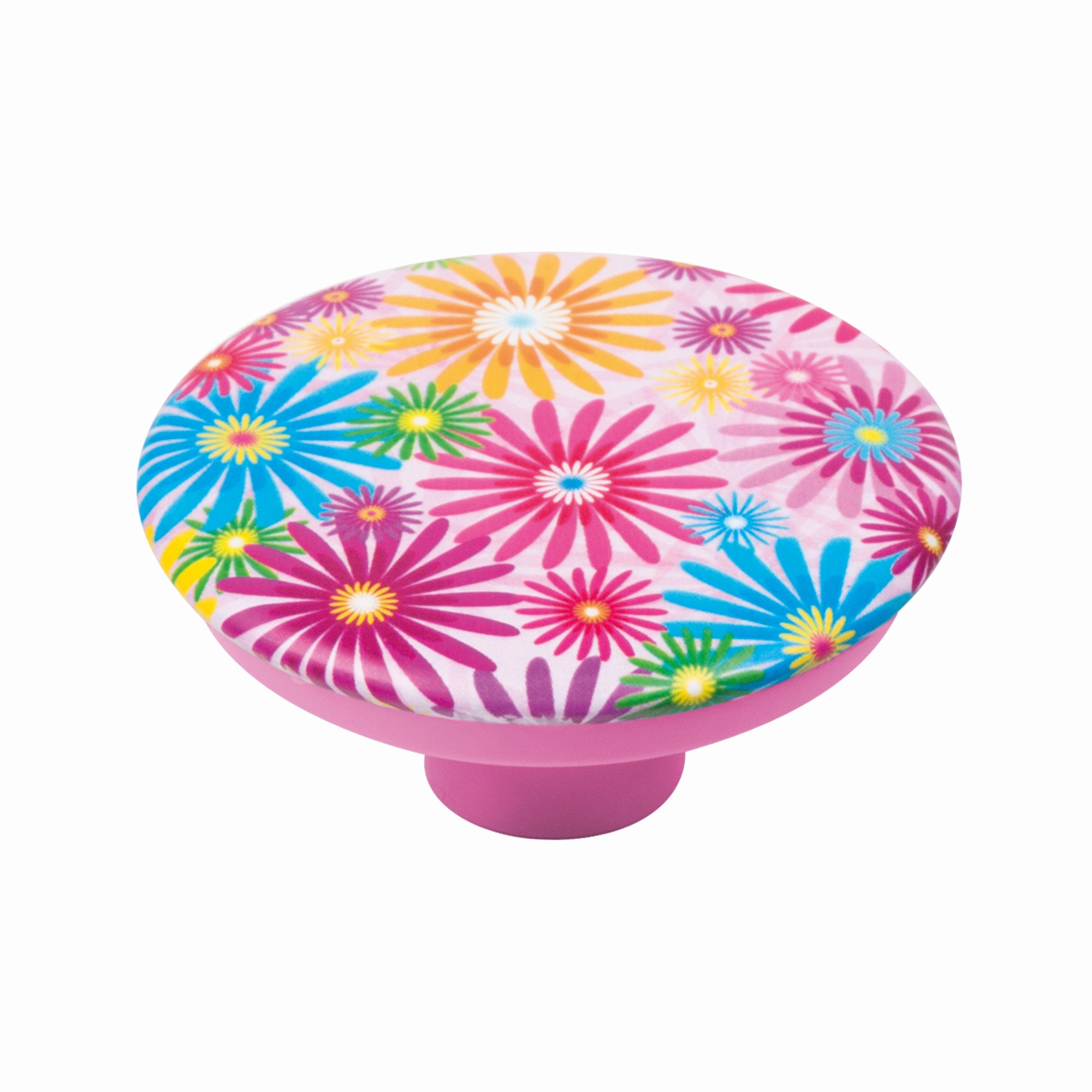 Bouton de meuble abs diamétre 50 mm sérigrafié fleurs couleurs lot de 36 piéces - Multicouleur