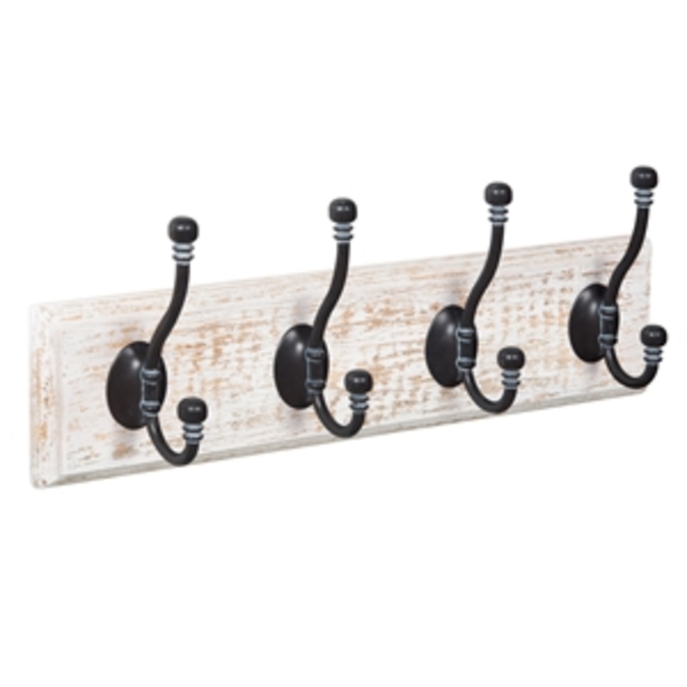 Porte manteau 4 crochets bois blanc decapé oxydé decapé lot de 3 piéces - Noir