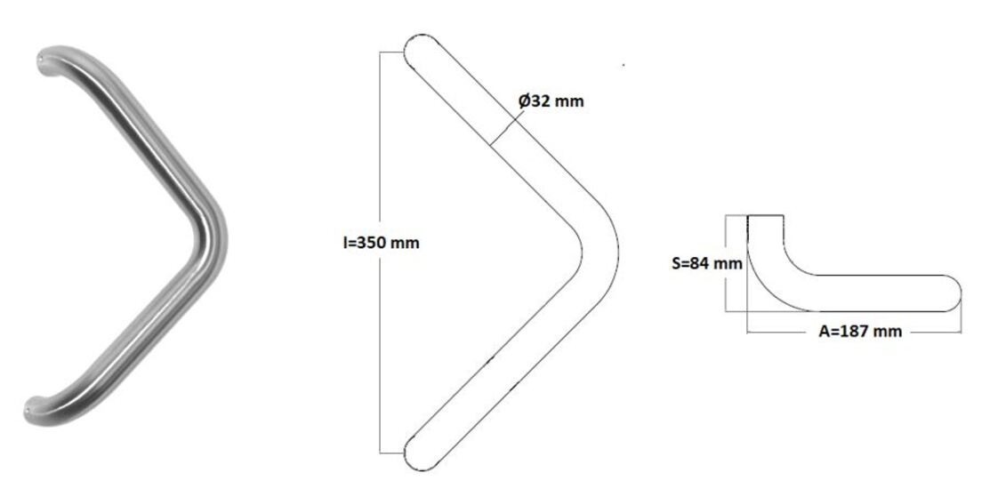 Poignée de tirage Diamètre 32 mm - Entraxe=350 mm - INOX 304 Brossé grain 240 - Gris / argent, Acier inoxydable - Imagen 2
