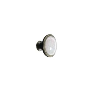 Bouton de meuble en porcelaine blanc craq, /base laiton antique, d 32 mm