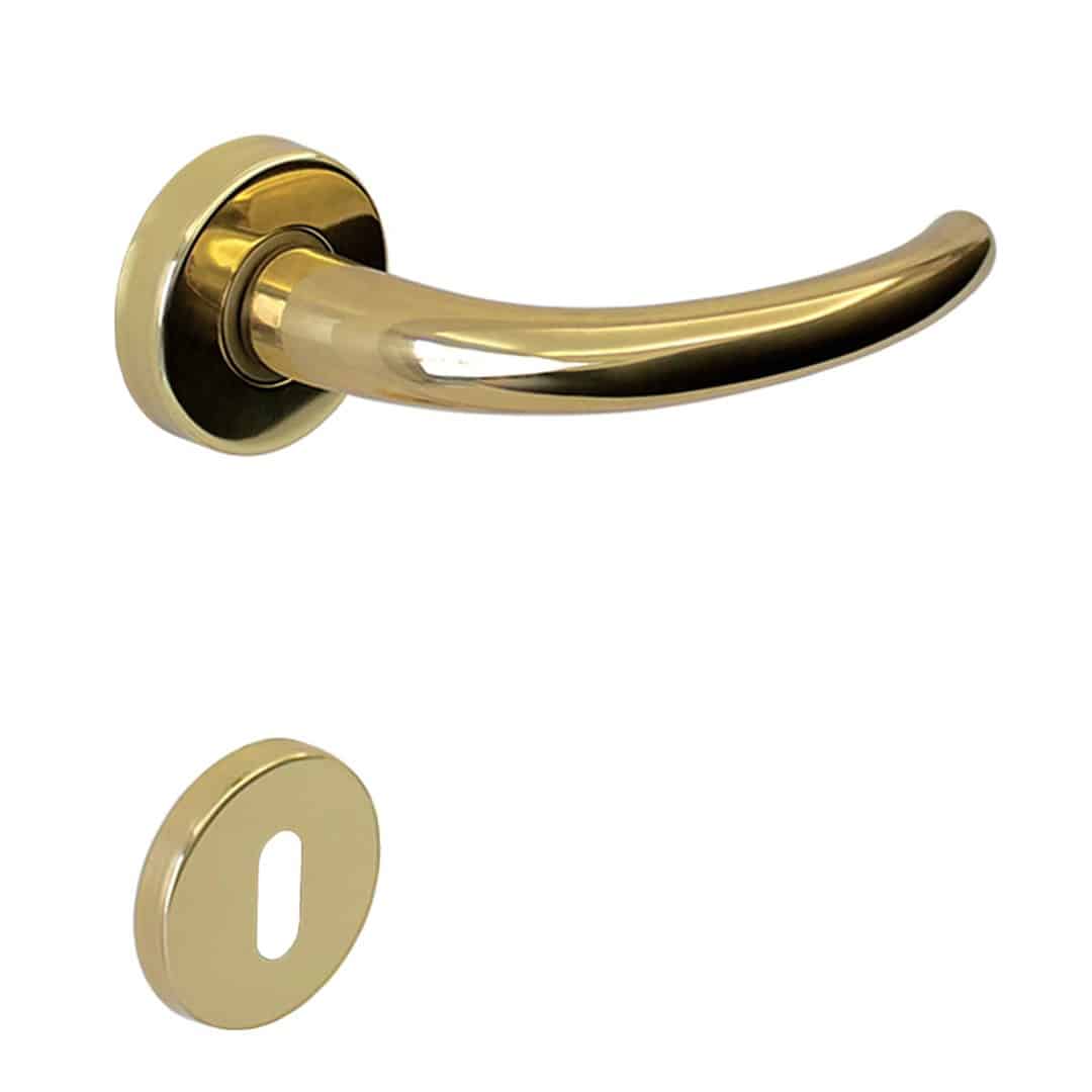 Poignée de porte intérieure (couple) en zamac finition a haute résistance, laiton poli, - Jaune / doré, Zamak