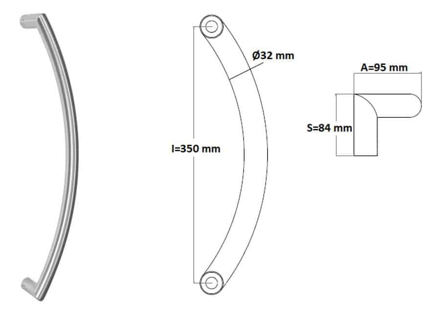 Poignée de tirage Diamètre 32 mm - Entraxe=350 mm - INOX 304 Laqué RAL 9005 Noir Mat - Acier inoxydable – Image 4