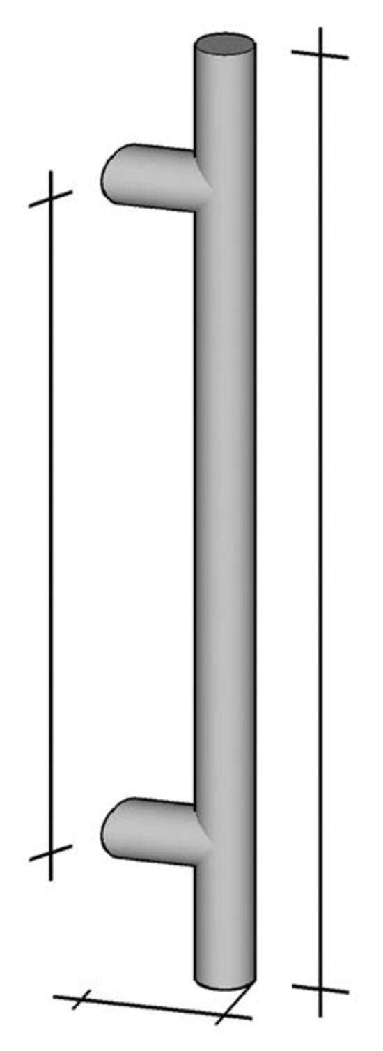 Poignée de tirage Diamètre 30 mm - Entraxe=300 - S=80 - A=70 - L=450 mm - inclinée 45° - INOX 304 poli - Gris / argent, Acier inoxydable - Imagen 3