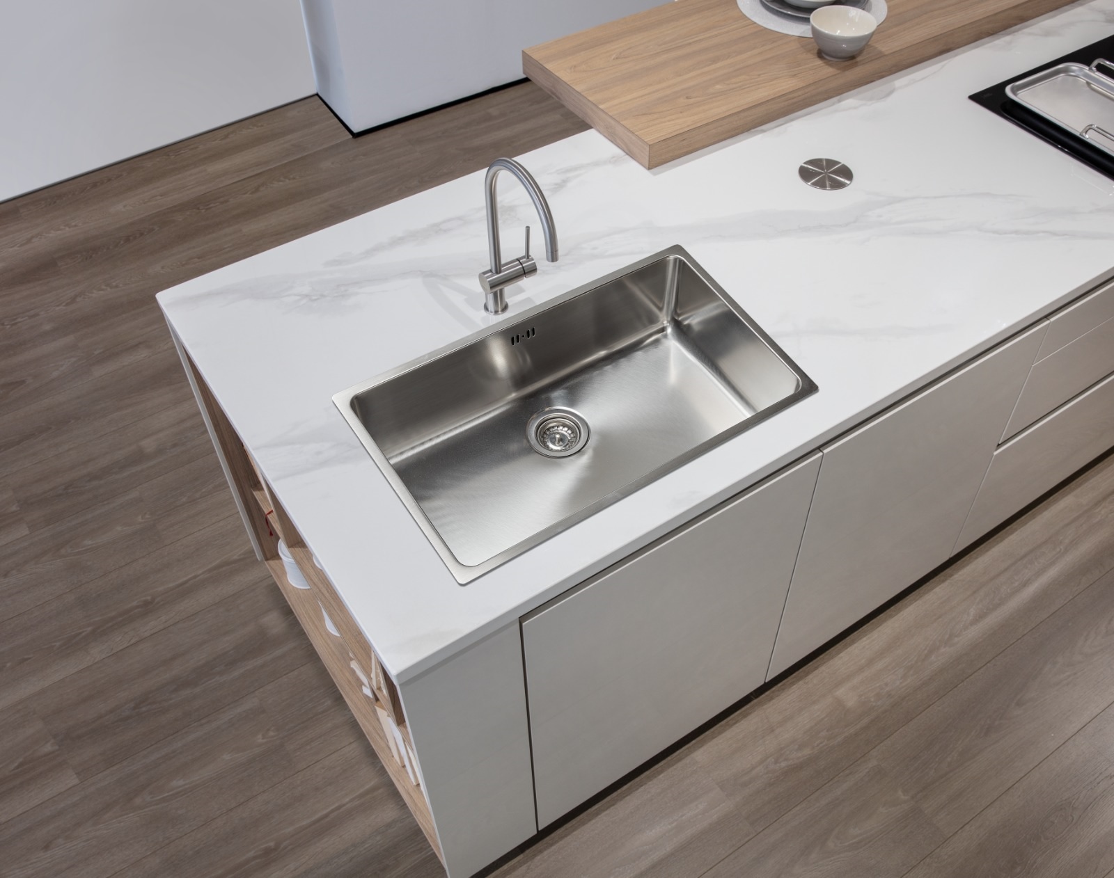 Évier de cuisine, 1 bac, inox satiné. - Gris / argent, Acier inoxydable – Image 2