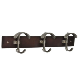 Porte manteau 3 crochets en zamac, finition nickel satiné/cacao. – Gris / argent, Zamak