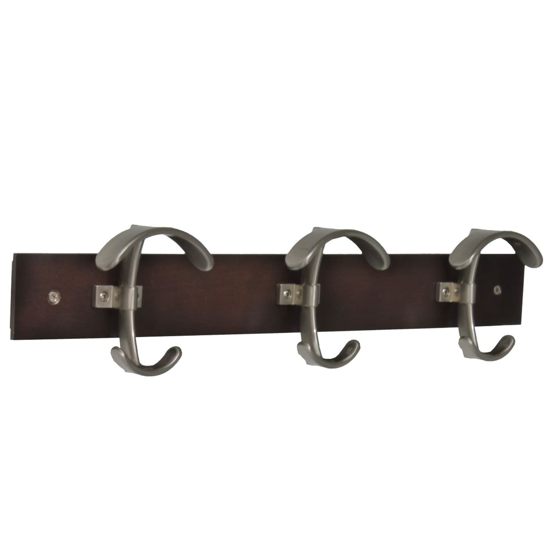 Porte manteau 3 crochets en zamac, finition nickel satiné/cacao. - Gris / argent, Zamak
