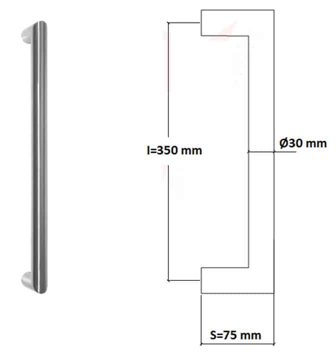 Poignée de tirage Diamètre 30 mm - Entraxe=350 mm - INOX 304 poli - Gris / argent, Acier inoxydable – Image 4