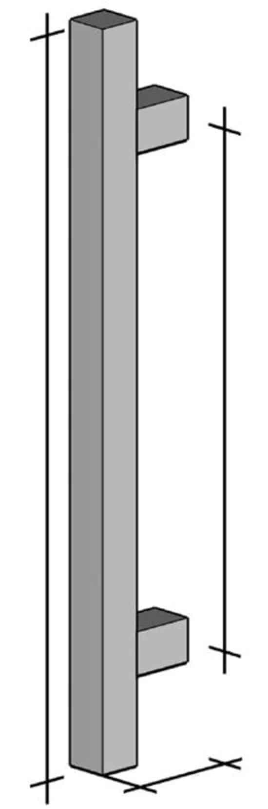 Poignée de tirage Carrée 25x25 mm - Entraxe=350 - S=70 - L=500 mm - INOX 304 poli - Gris / argent, Acier inoxydable - Imagen 3
