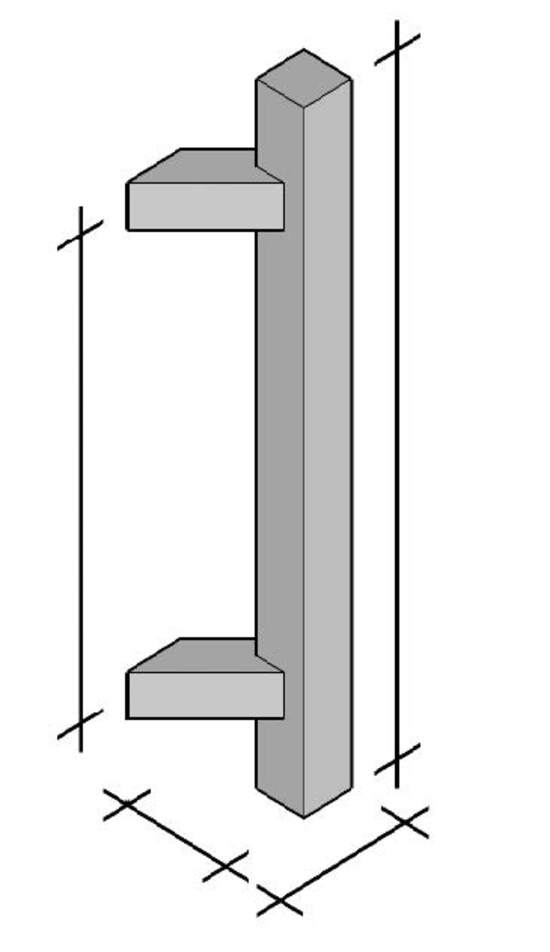 Poignée de tirage Carrée 25x25 mm - Entraxe=350 - S=85 - A=70 - L=500 mm - incliné 45° - INOX 304 Laqué RAL 9005 Noir Mat - Acier inoxydable – Image 3