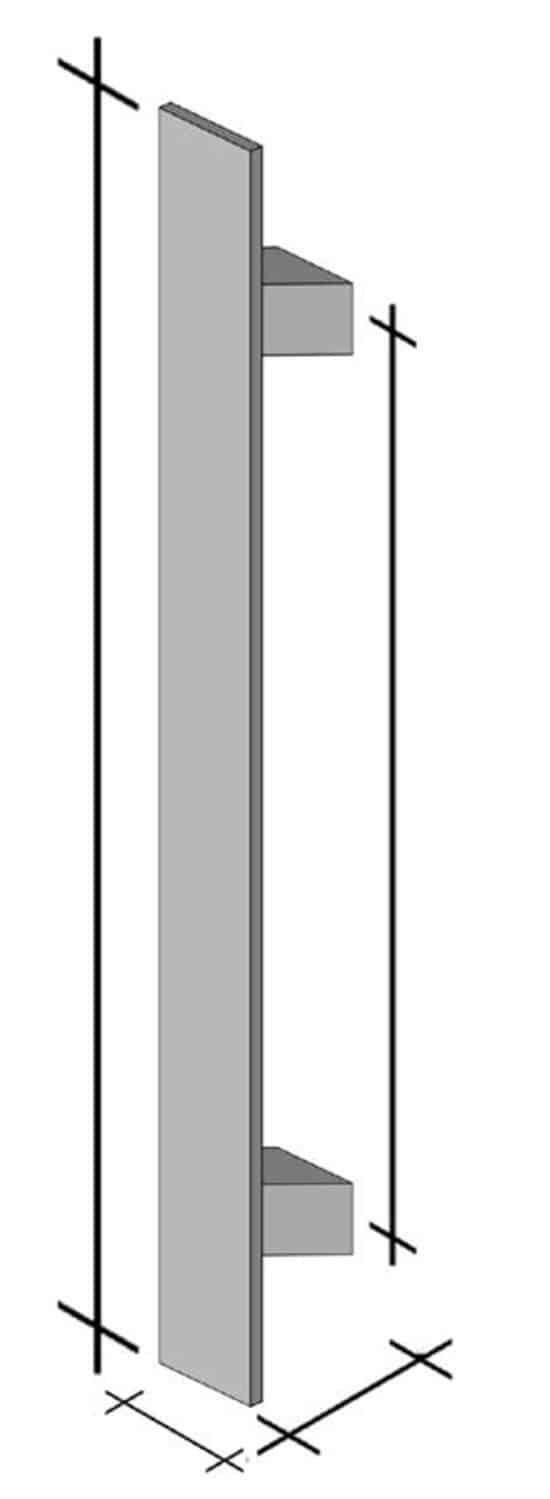 Poignée de tirage - inclinée 60° - Rectangle 40x10 mm - Entraxe=350 - S=55 -A=62 - L=500 mm - INOX 304 Brossé grain 240 - Gris / argent, Acier inoxydable - Imagen 2