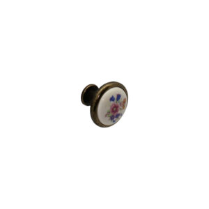 Bouton de meuble en porcelaine beige, sur base laiton antique d 32 mm – Blanc