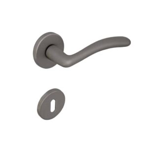 Poignée de porte intérieure (couple) en laiton finition nickel satiné mat – Gris / argent